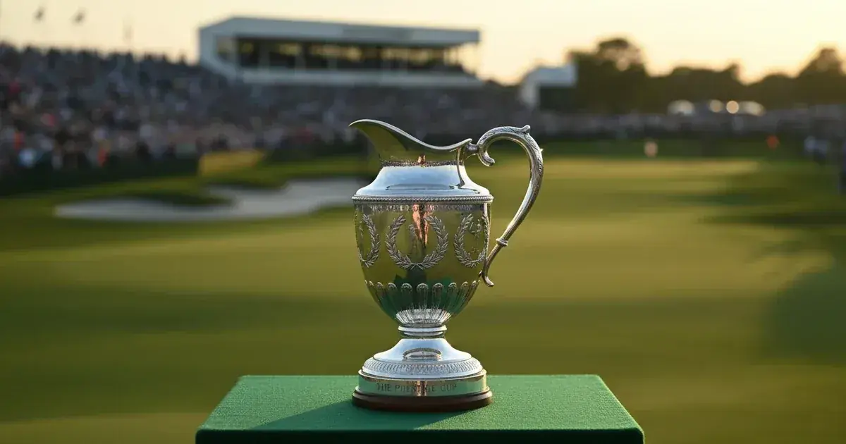 Championship trophy with golf major tournament atmosphere