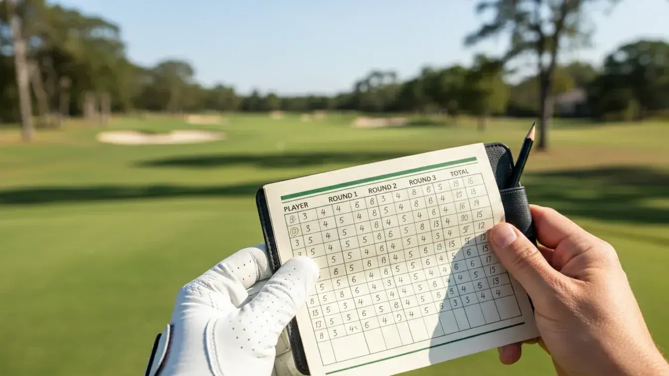Golf scorecard with round-by-round scoring progression