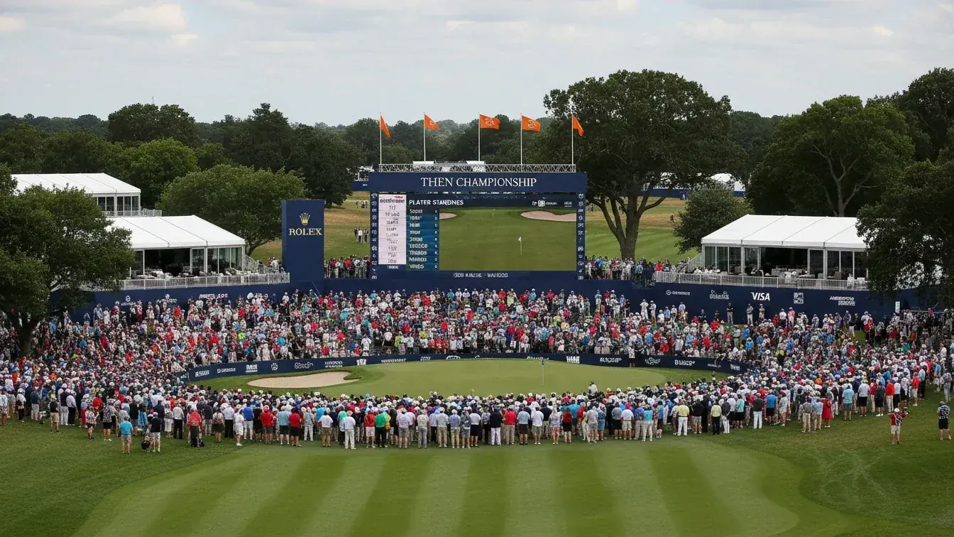 Various golf tournament formats displayed on stadium scoreboard