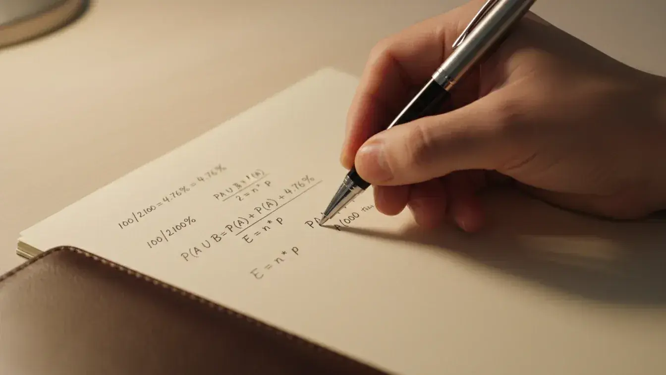 Hand writing probability calculations on paper with pen