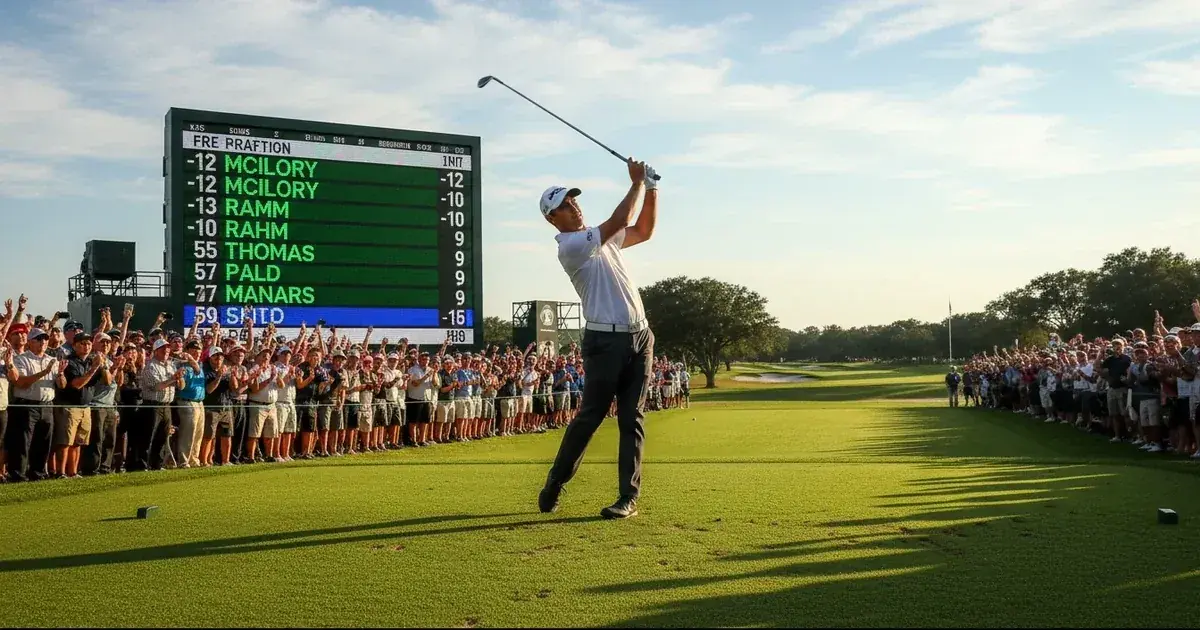 Live golf tournament action with real-time leaderboard display